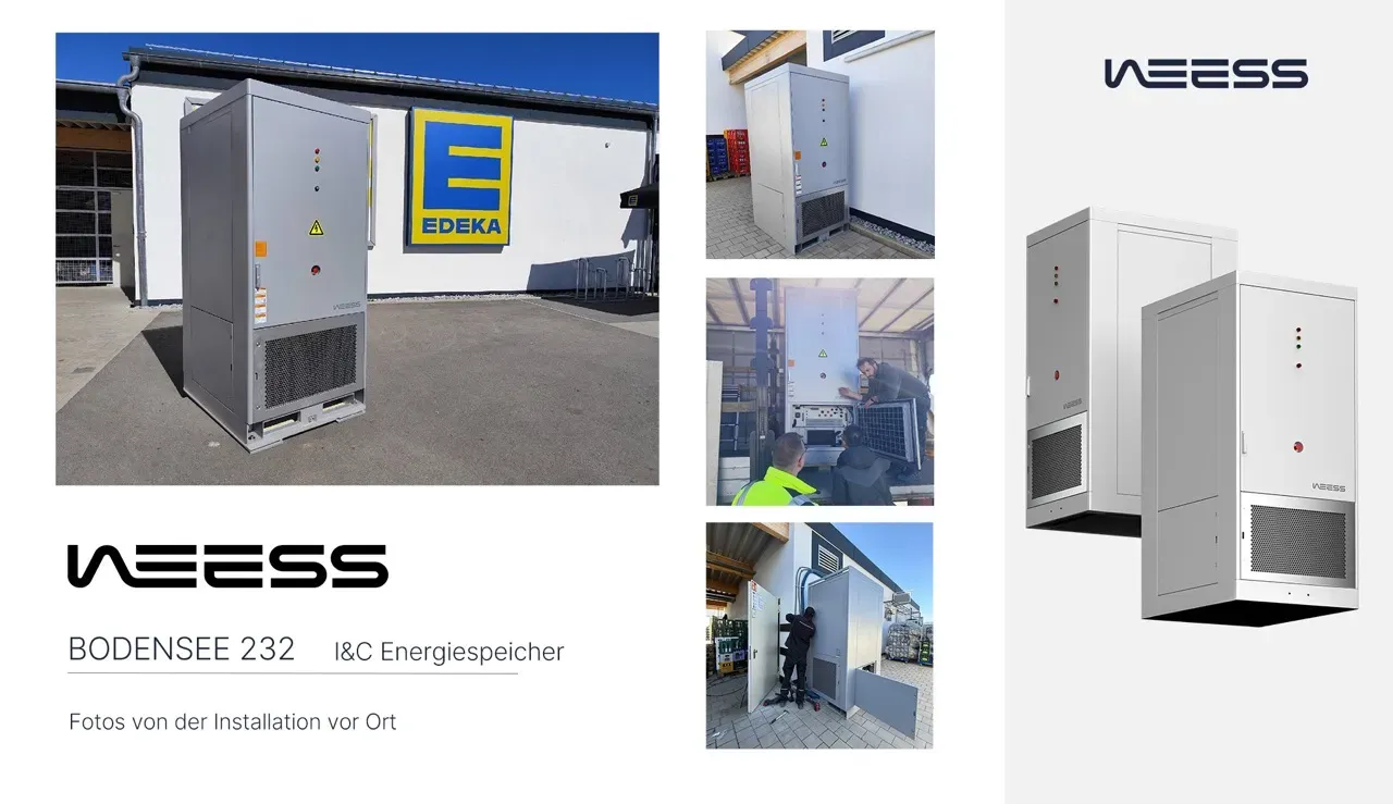 WEESS Bodensee 232 Energiespeicher vor EDEKA Markt installiert